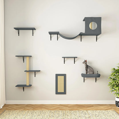 Cat Wall Shelves and Perches Set of 5, Sleeping Playing Lounging Climbing Cat Tree House for Multiple Cats, Black