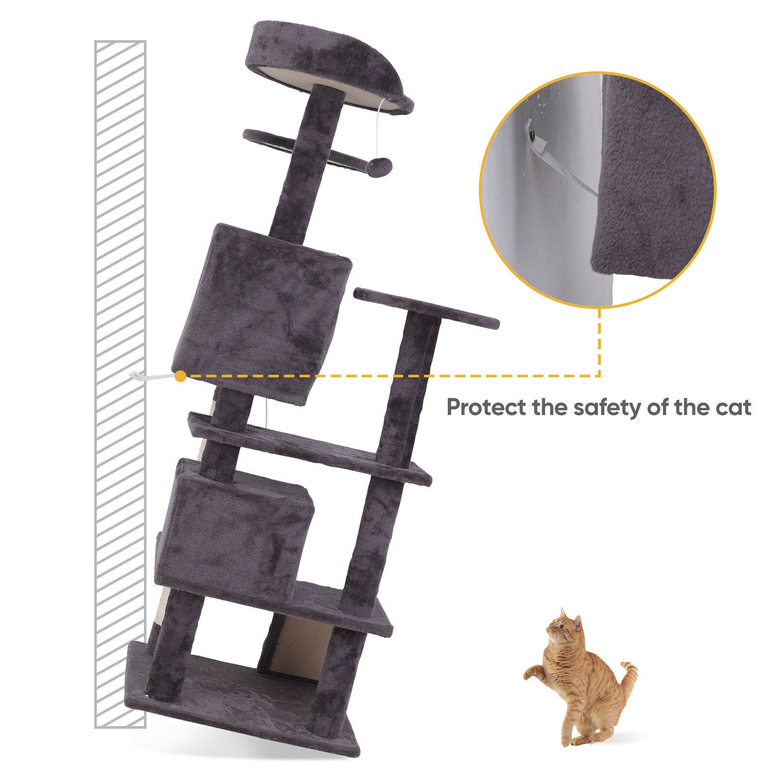 55'' Cat Tree Tower Condo Multi Platforms Kitty Play House Safety Scratch Post