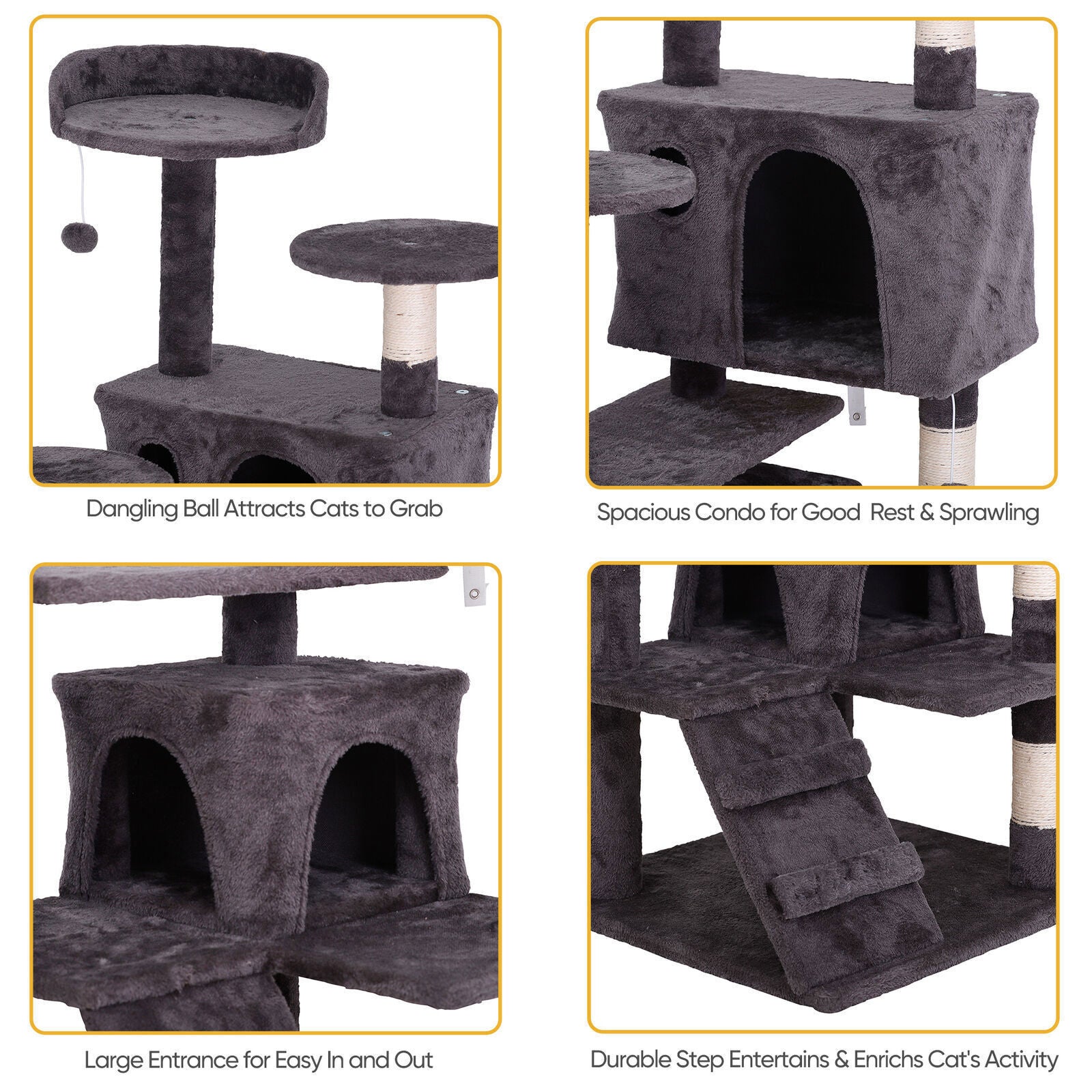 55'' Cat Tree Tower Condo Multi Platforms Kitty Play House Safety Scratch Post