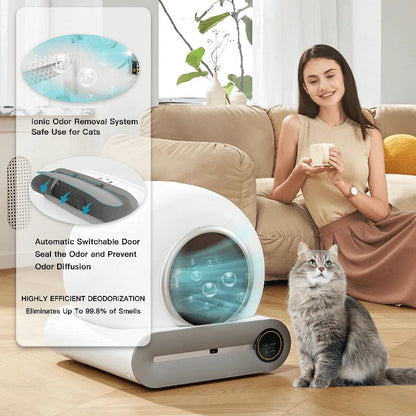 Self-Cleaning Cat Litter Box, Automatic 65L+9L Large Capacity Cleaning Robot, App Control/Odor Removal/Safety Protection Smart Cat Litter Box